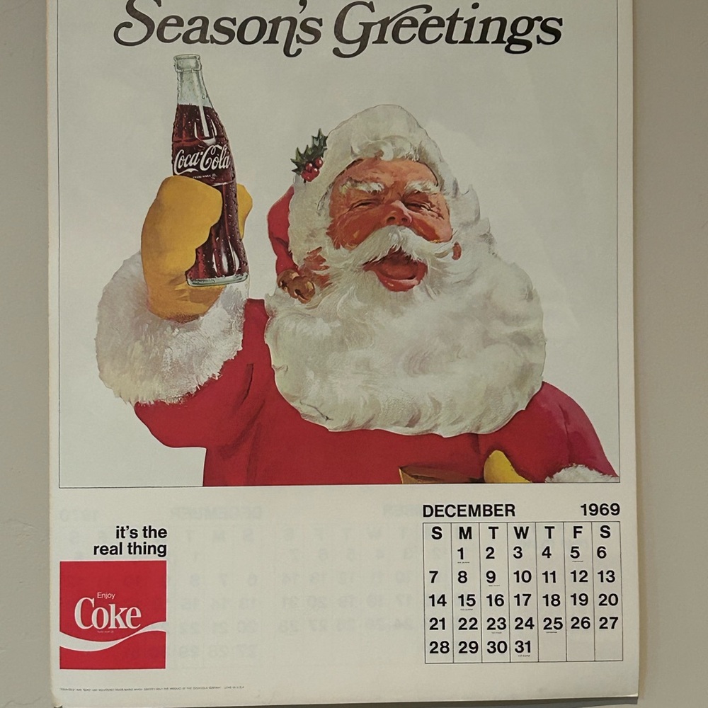 Vintage 1969-1970 Coca Cola Santa Calendar